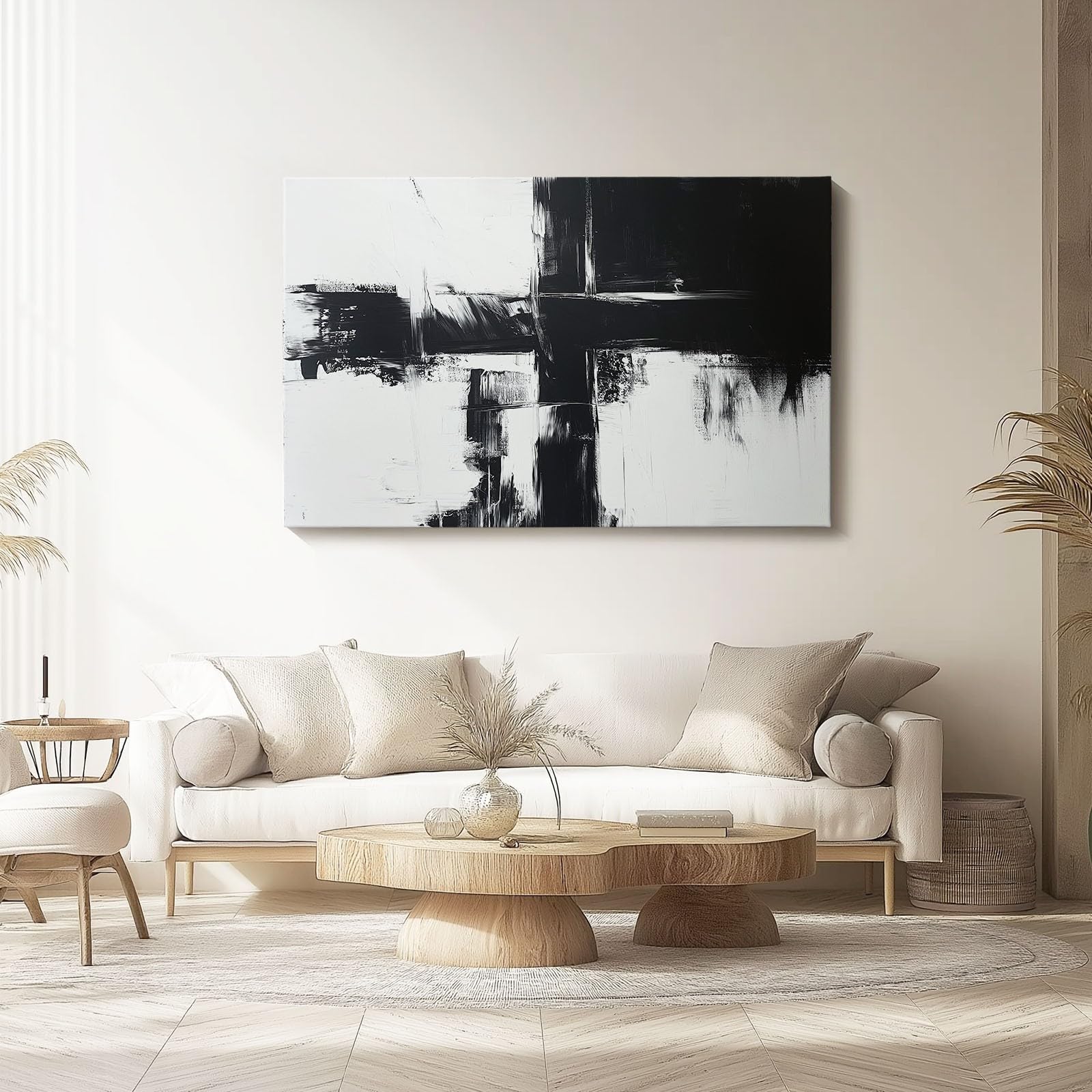 Cuadro Sobre Lienzo Blanco Y Negro Pinceladas Simplicidad Cuadros Modernos Para Salón Sobre Lienzo, 70L X 50An Cm Impresiones Sobre Lienzo Negro Blanco Imagen De Pared Decoración Para El Hogar