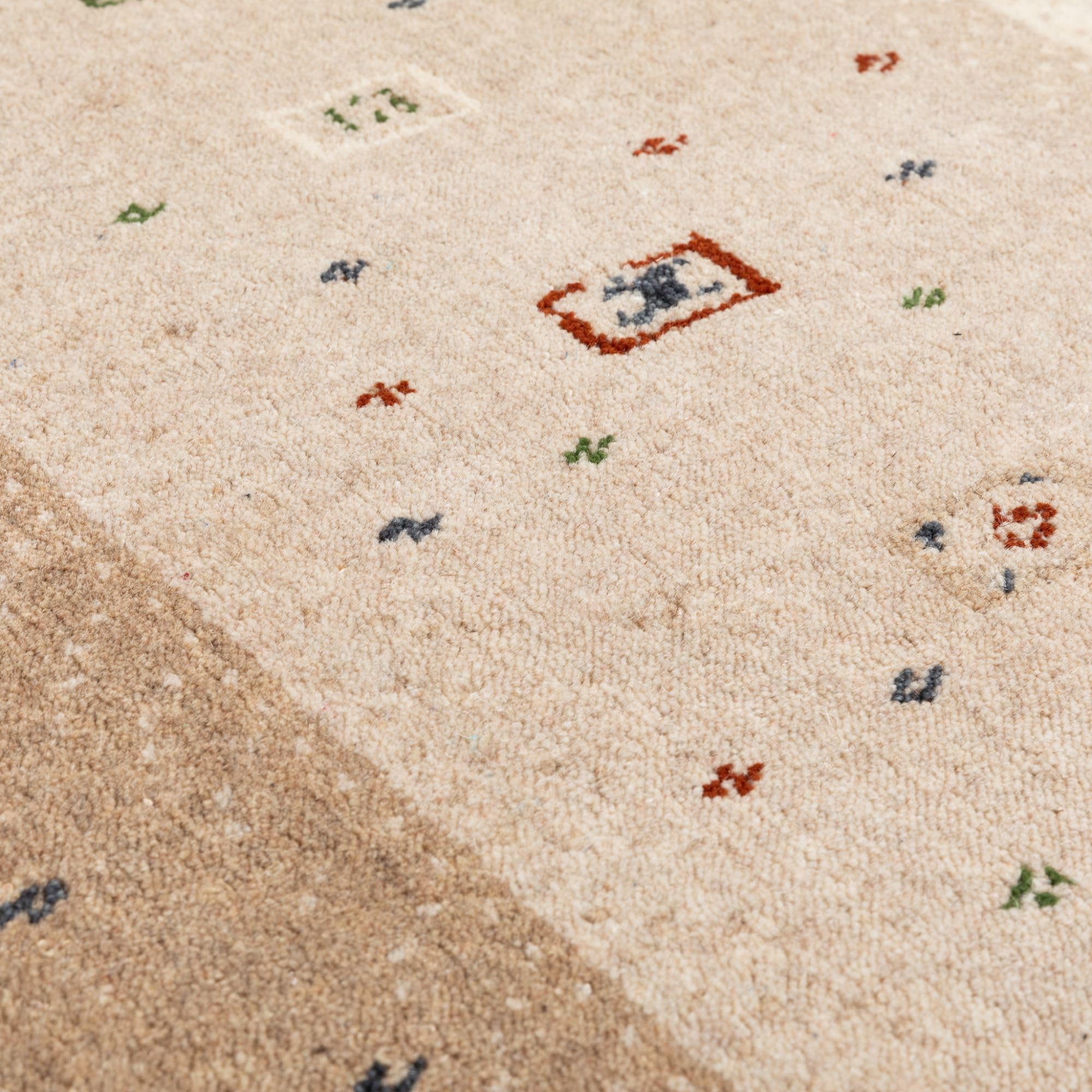 Steffensmeier Gabbeh Teppich Shiraz | Wolle, Beige, Größe: 70x140 cm Kurzflor Teppich für Wohnzimmer, Ethno Look