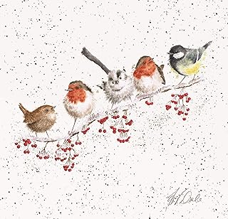 Wrendale Designs - Stampa su tela quadrata bianca con uccelli da giardino, 20 cm, un giorno innevato