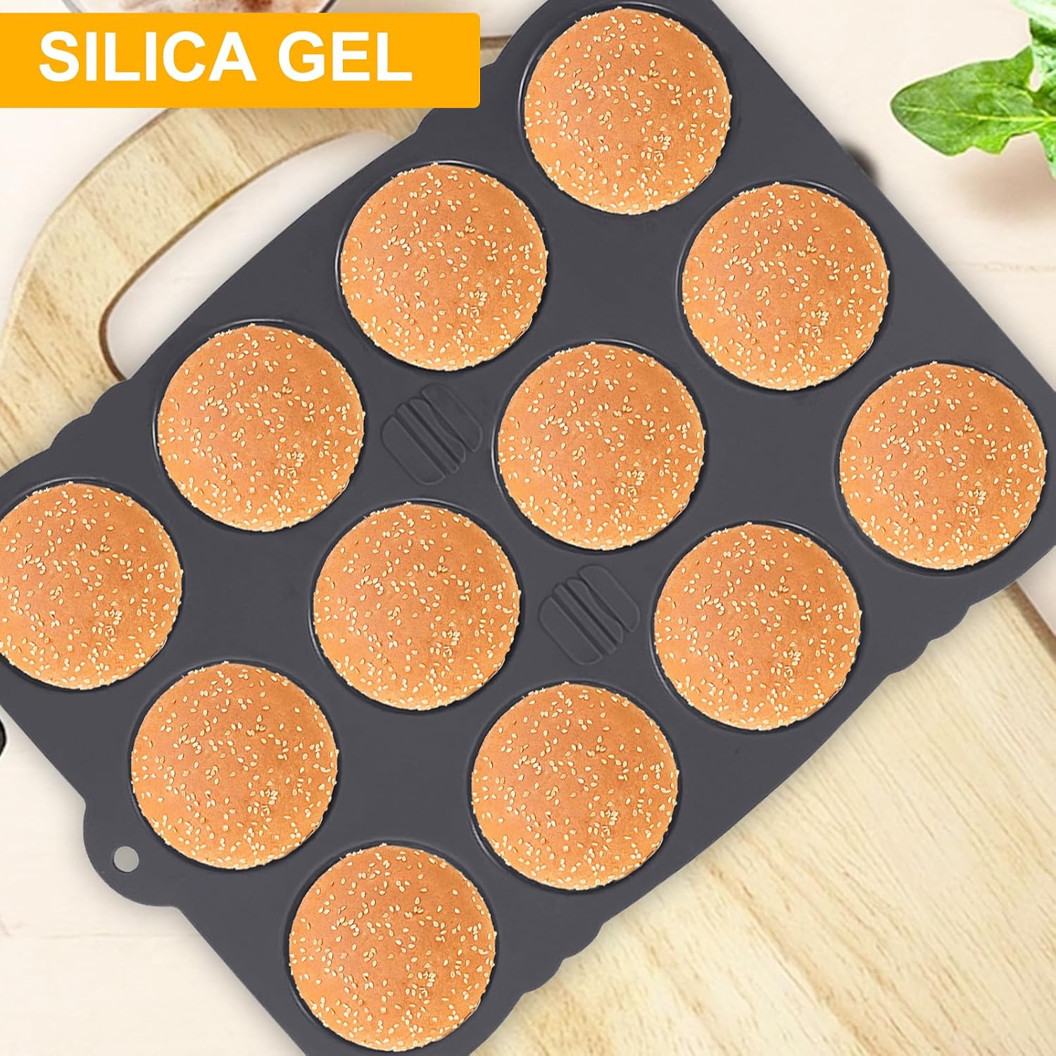 Hamburger Bun Pan,12 Cavity Non Stick Baking Pan with Oil Brush for Bread,Perforated Hamburger Bread Mold,Deep Dish Cookie Pan for Homemade Hamburger Buns