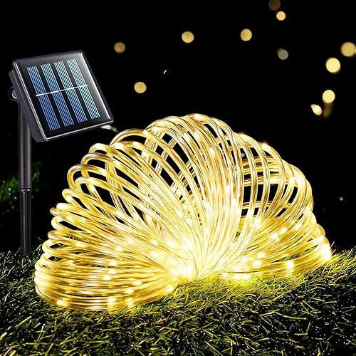 Cuerda de luces solares, 66 pies, 8 modos, luces LED para exteriores, impermeable, blanco cálido para campamento, árbol, valla, patio, decoración de