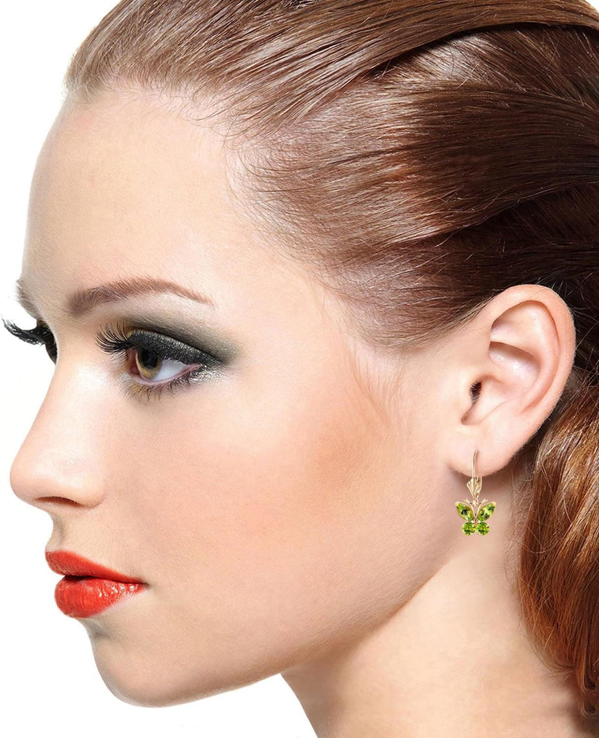 14k Yellow Gold Peridot Butterfly Earrings - Image 4
