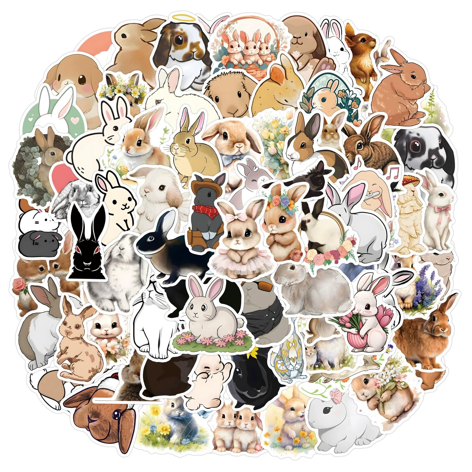 110Pcs Cute Rabbit Sticker, Bunny Stickers,Cartoon Bunny Stickers for Kids Journals,Lovely Aesthetic Vinyl Decals for Teens Laptops Water Bottle