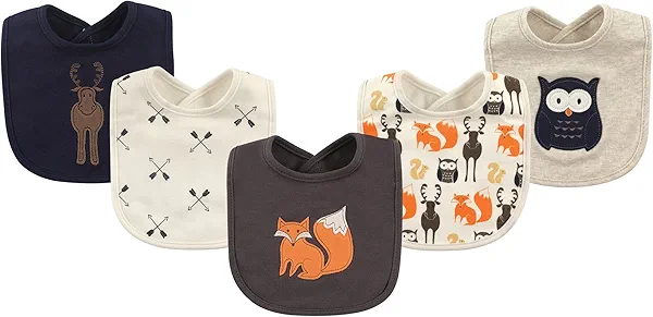Hudson Baby Unisex Baby Cotton Bibs, Forest, One Size