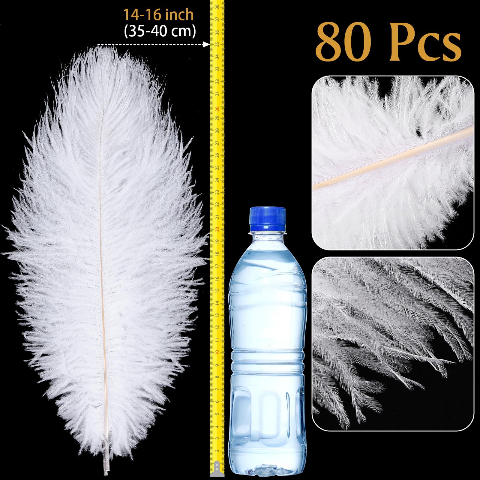 Yuxung 80 Pcs Large Natural Ostrich Feathers Plumes 14-16 Inch Bulk for DIY Crafts Wedding Party Centerpiece Vase(White)