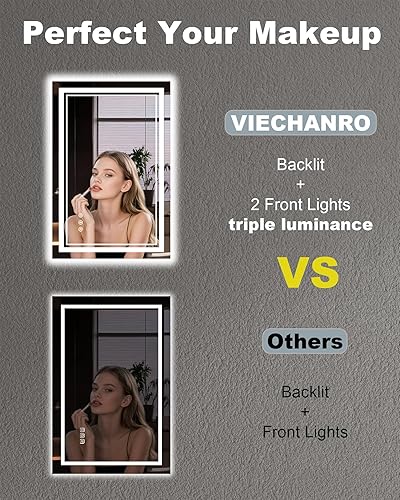 Miniatura 2 de Espejo de baño de 24 x 36 pulgadas con luces, espejo de tocador LED para baño montado en la pared con triple brillo por 2 luces delanteras y 1