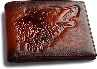 Wolf Engraved Personalized Wallet For Men,Minimalist Slim Bifold Leather Wallet,Cool Wallets For Men,Mens Wallets Rfid Blocking,Gifts For Him Gift For Husband (brown)
