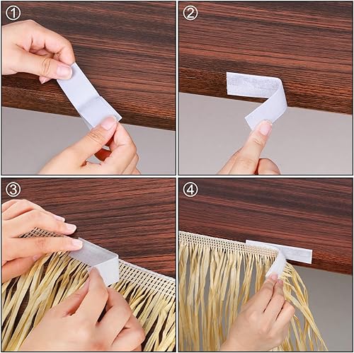 Miniatura 4 de Fovths Paquete de 6 faldas de mesa de hierba Luau con flecos, falda de hierba de paja de 108 x 30 pulgadas, faldas de mesa hawaianas de hibisco,