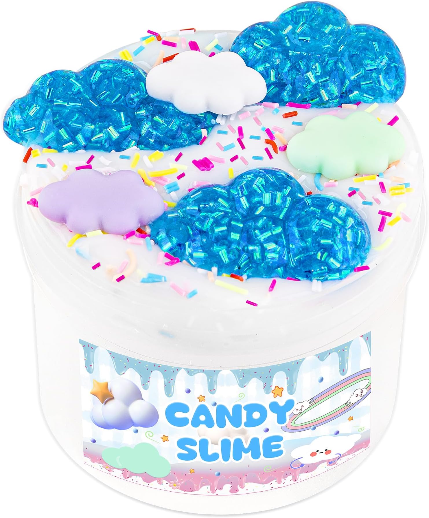 Kids Slime Kit - 200ml White Clear, 50ml Blue Glimmer Tubes, 4 Add-Ins - Non-Stick Party Favors for Ages 8-12 - Birthday, Christmas, Easter Gifts