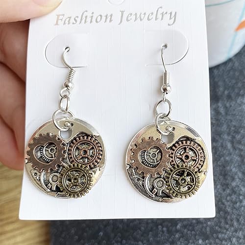 Miniatura 7 de Aretes colgantes de relojería vintage hechos a mano, estilo punk, steampunk, vintage, con engranaje de reloj, aretes de avión antiguos para mujeres