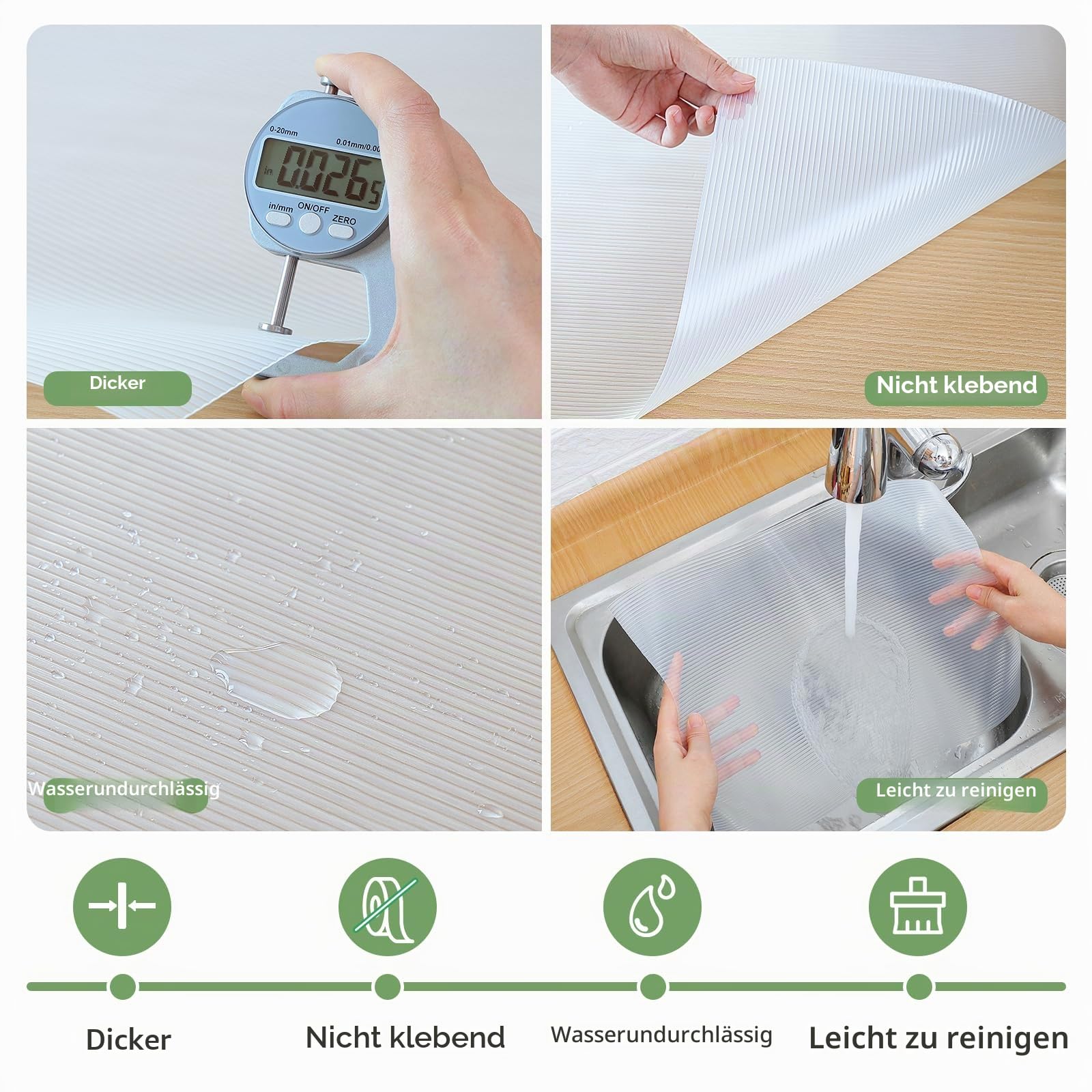 Regaleinlagen, 61 cm x 6,1 m, Regaleinlagen für Küchenschränke, antihaftbeschichtet, Regalauskleidung, Schubladenmatten, Eva-Schutz für Schrank, transparent gerippt