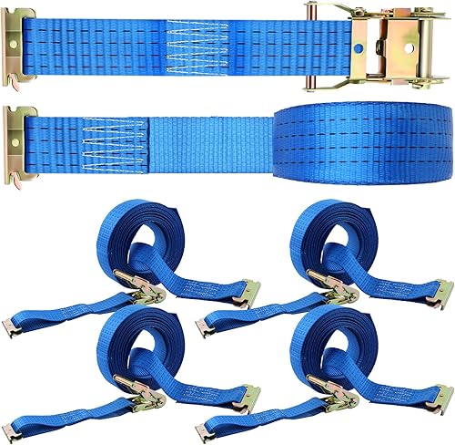 Miniatura 8 de 4 correas de trinquete E-Track de 2 pulgadas x 20 pies, correas de amarre de poliéster azul resistente, accesorios de resorte E-Track, correa de