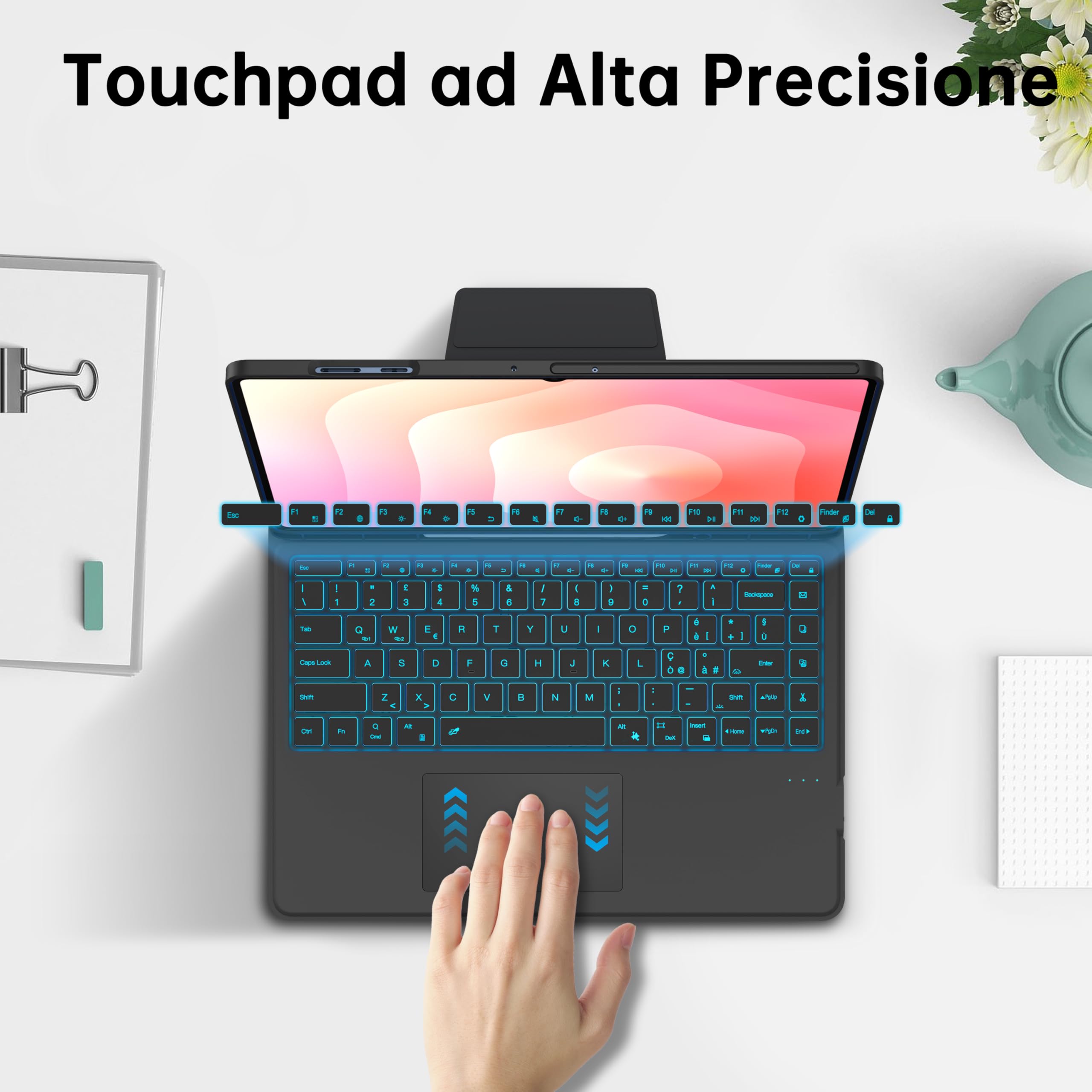 Tastiera Custodia per Samsung Galaxy Tab S11 Ultra/S10 Ultra/S9 Ultra 14.6 Pollici - 7 Colori Retroilluminazione con Touchpad Tastiera Bluetooth - per Tab S8 Ultra Custodia QWERTY Italiano, Nero