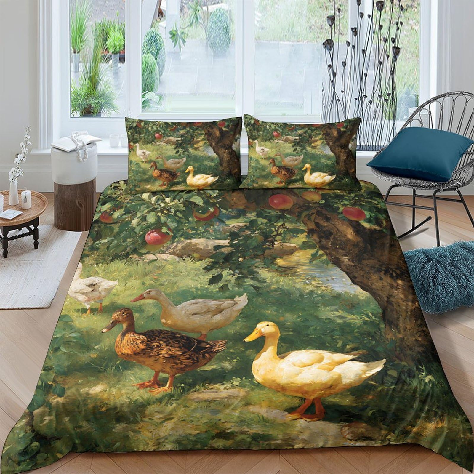 Ctjqhvkz Style-7 3D Printed Duck Pond Fitted Sheet Microfiber Soft Slip-Resistant Forest Animal Mattress Cover Bedroom Decor Single（135X200cm）