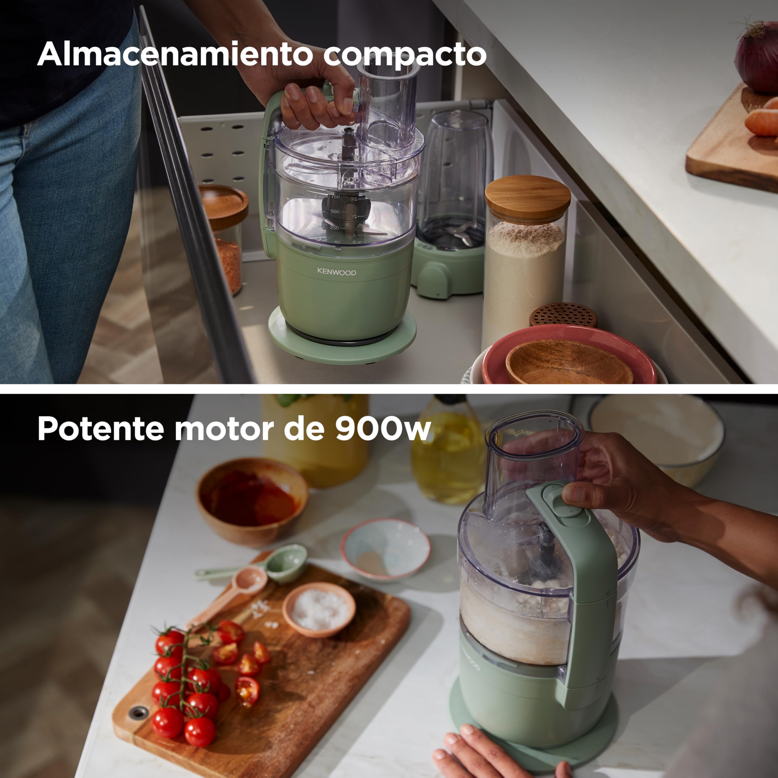 Kenwood MultiPro Compact – Procesador de Alimentos con Express Serve, Cuchilla de Acero Inoxidable, Discos para Cortar y Rallar, Recipiente de 600 ml, Función Pulse, Verde Eucalipto (FDP23.380GR)