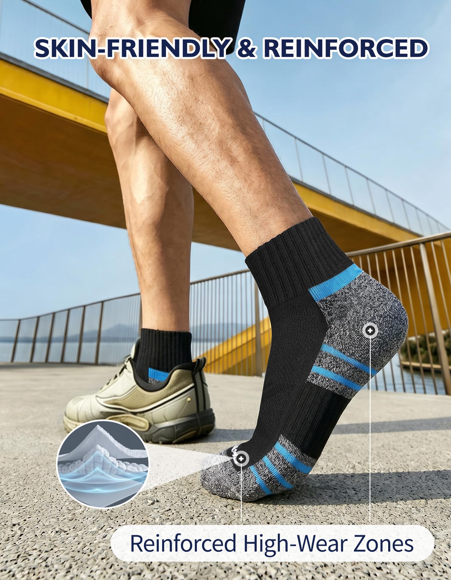 CLOSEMATE Calcetines Deporte Hombre Tobilleros 6 Pares Acolchados Algodón Transpirables Antiampollas Running Negros Blancos 39-42 43-46 47-50