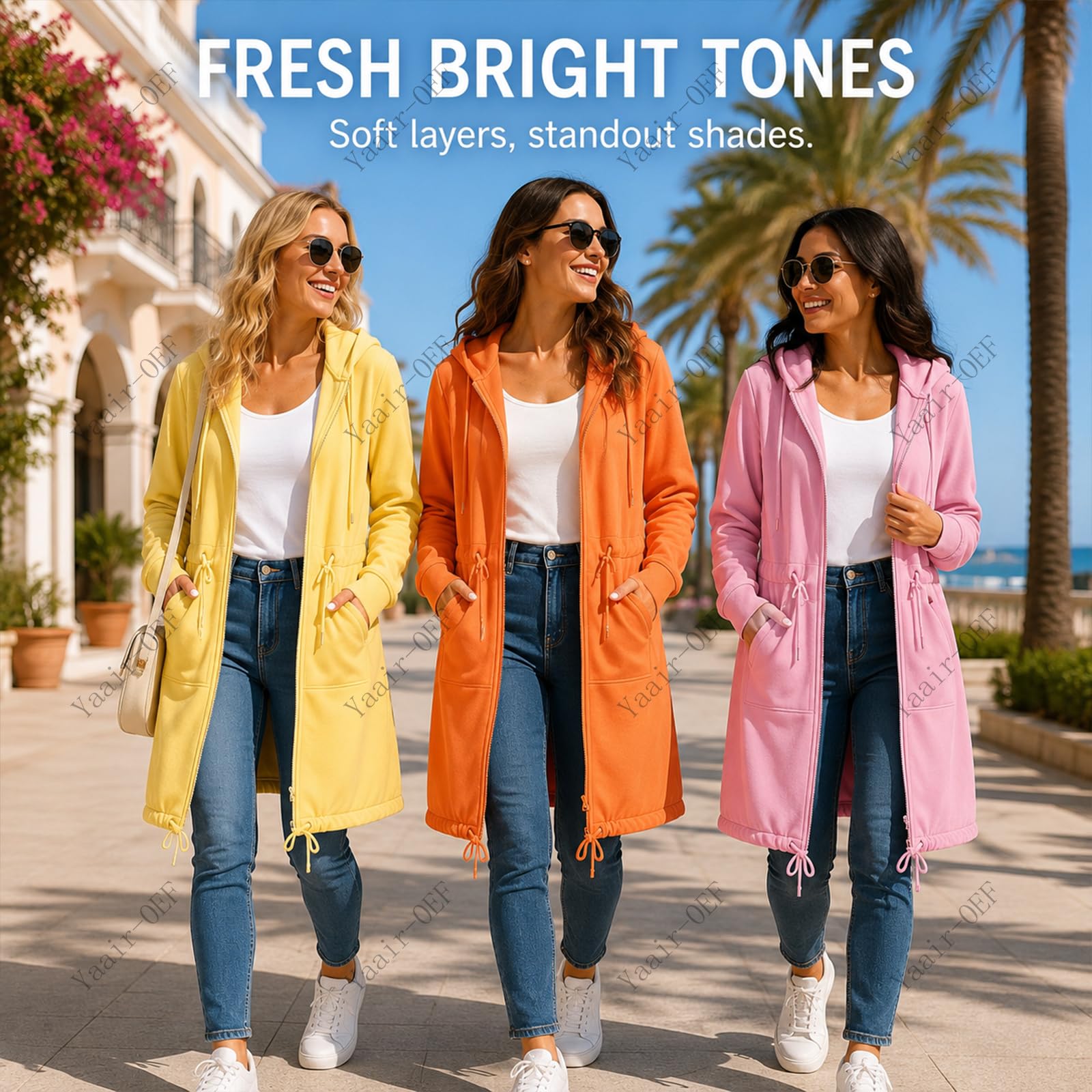Veste Sweat Femme Longue Zippée à Capuche avec Cordon et Taille Réglable