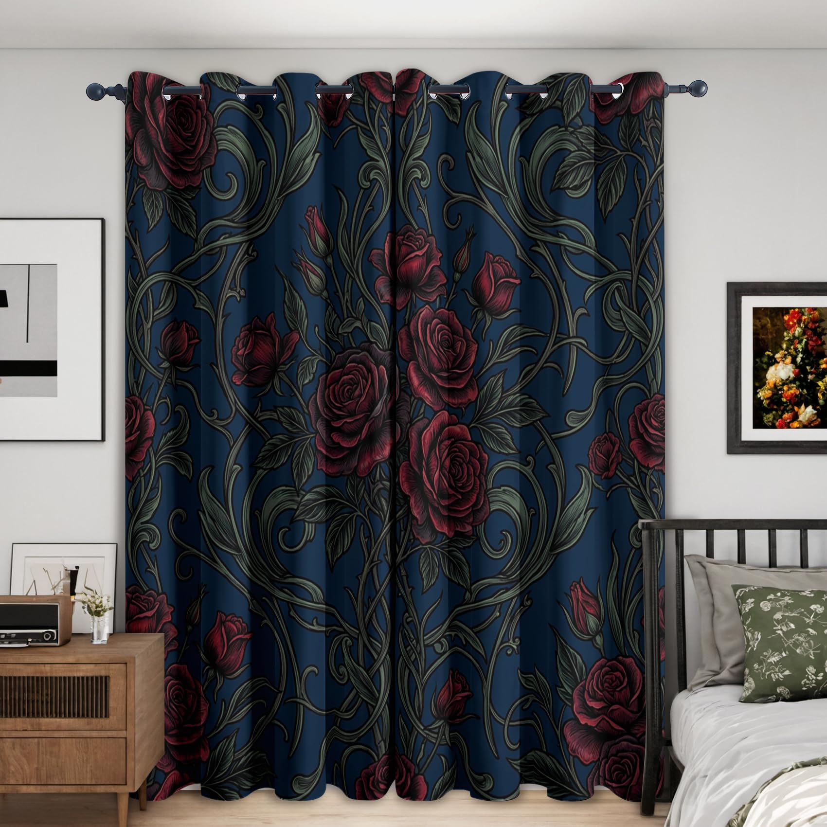 Générique Rideau Occultant Botanique Sombre 140x160 Lot de 2, Décoration