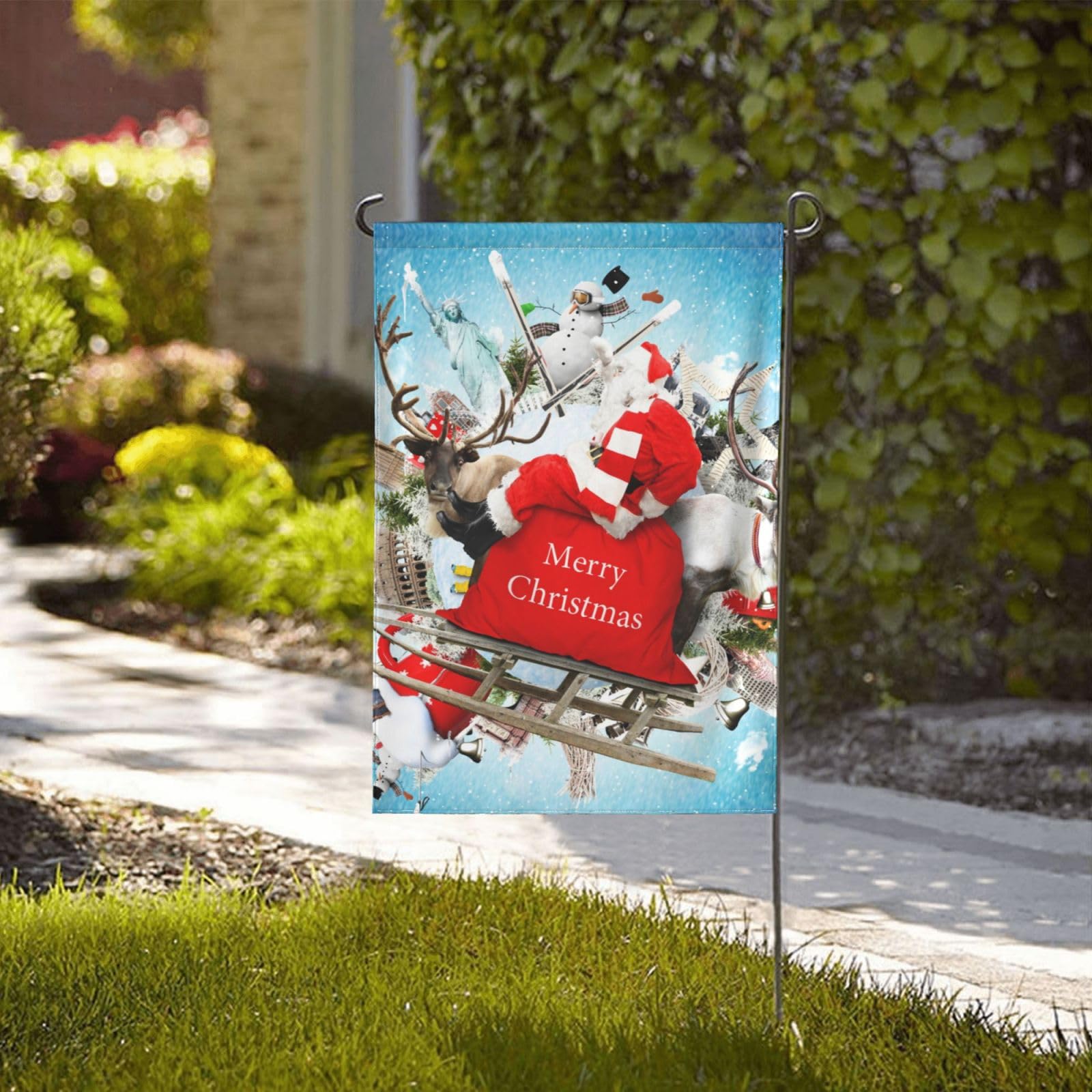 Drapeau De Jardin Imprimé Père Noël Durable à Double Couture Drapeau De Jardin Drapeau De Fête De Vacances Décoration Extérieure
