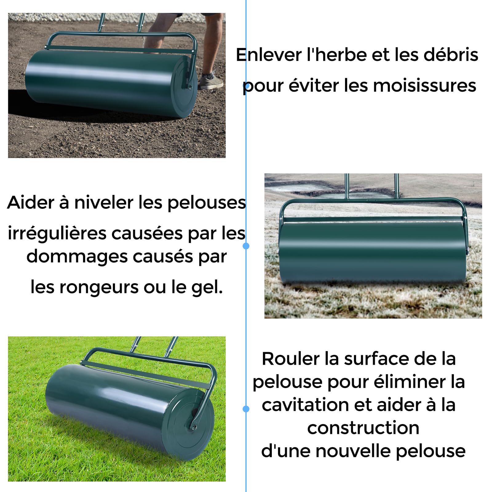 RELAX4LIFE Rouleau à Gazon avec Réservoire pour Le Jardin, Construction en Acier avec Pare-Boue, Volume de Remplissage de Sable ou l’Eau : 48 L, φ32cm, Largeur 65 CM, Hauteur : 114 CM, Vert