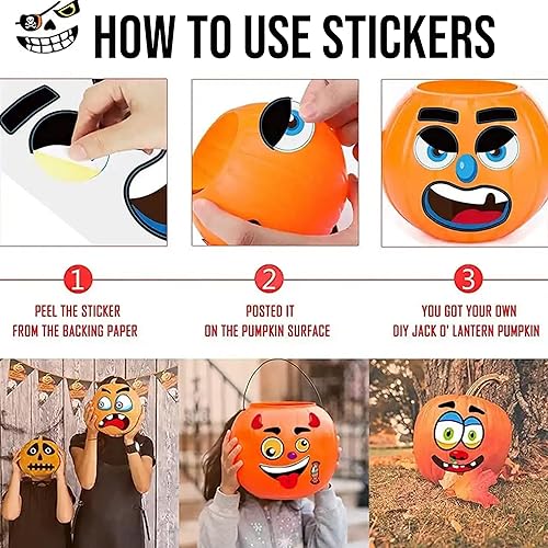 Miniatura 2 de Calcomanías de calabaza de Halloween para niños, 30 calcomanías de vinilo de cara de calabaza para niños, calcomanías vibrantes que no se repiten
