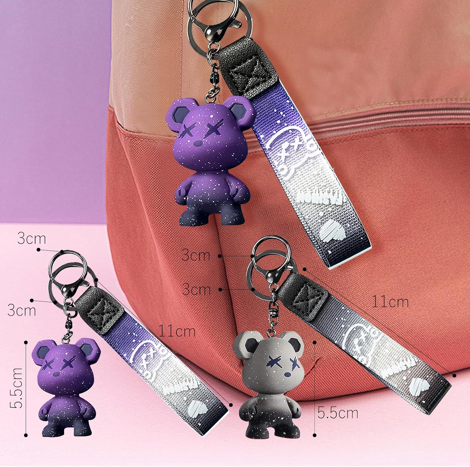[ziyue] ロボット熊 ペア キーホルダー カップル グラデーション樹脂キーホルダー 2個セット キーリング 韓国 人気 メンズ レディース フレン お揃いキーホルダー バイク 車 鍵 キーチェーン