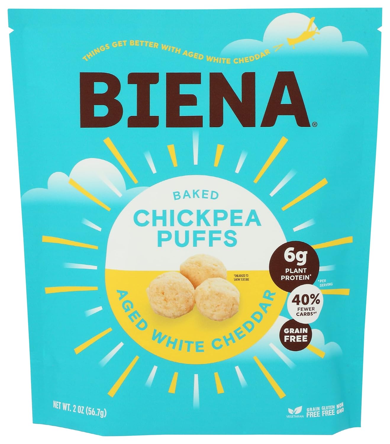 Biena Foods White Cheddar Chickpea Puffs, 2 OZ