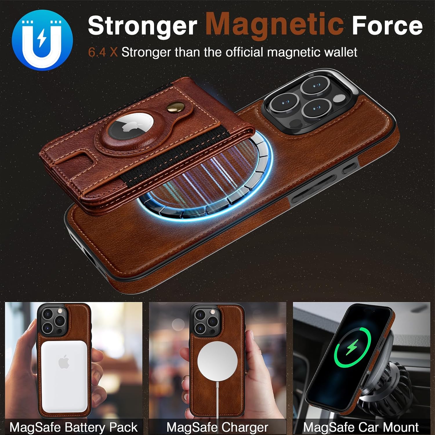 LOHASIC Compatible with Magsafe for iPhone 16 Pro Max Wallet Case, Detachable Leather Credit Card Holder Slot with RFID Blocking Cases for iPhone 16 Pro Max 2024 New, Dark Brown - Image 2