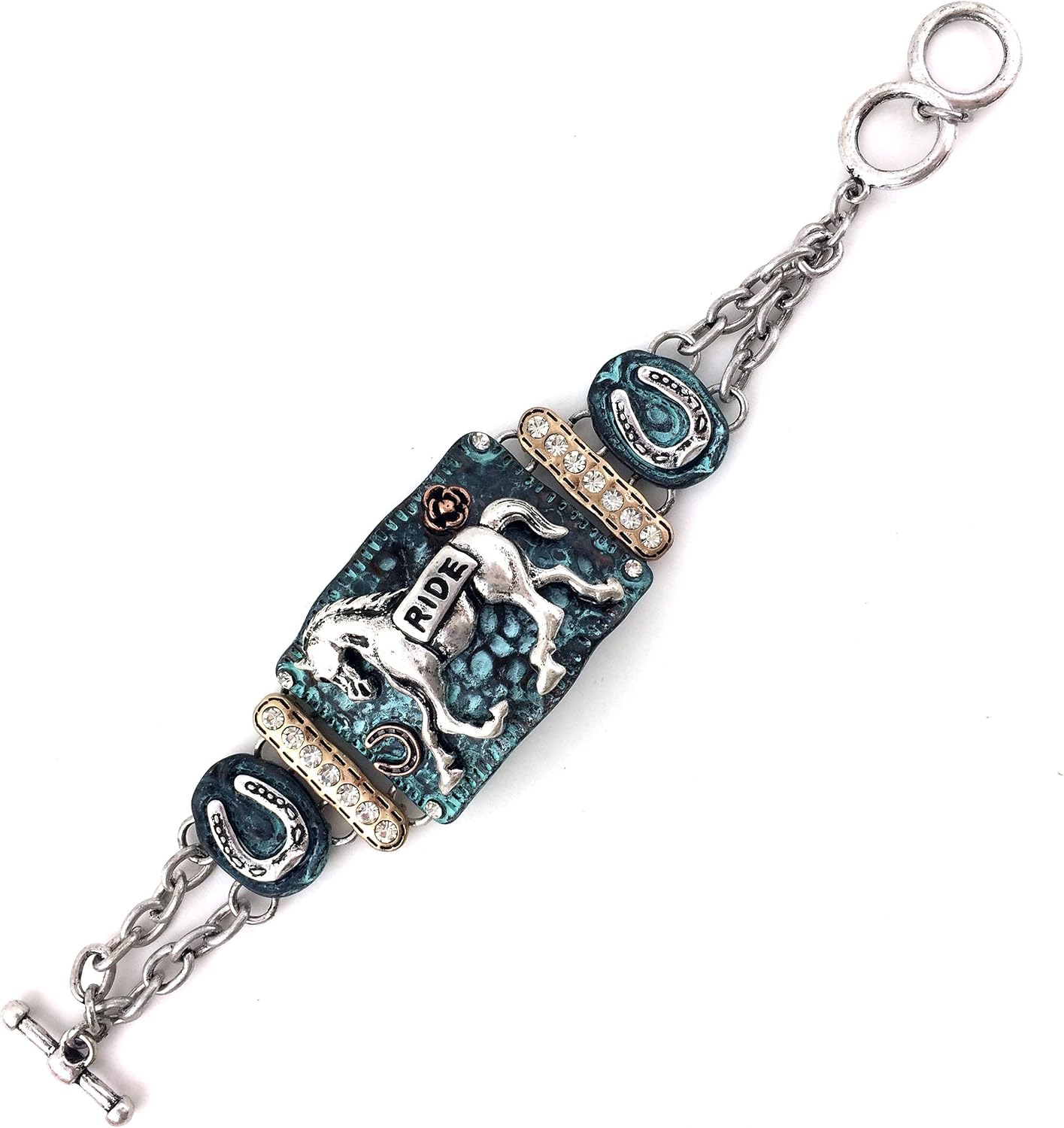 Western Peak Western Vintage Hammered Plate Horseshoe Spirit Horseshoe Ride Chain Rhinestone Bracelet