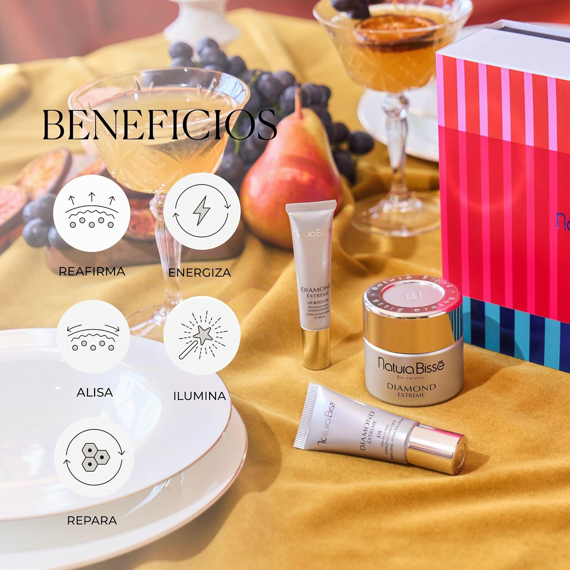 Natura Bissé Diamond Age-Defying Set – Rich Texture | Set Antiedad Global para tu Piel. Incluye la Crema Diamond Extreme Cream 50 ml, Contorno Diamond Extreme Eye 15 ml y Diamond Lip Booster 15 ml