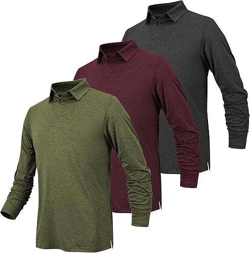 BALENNZ Polos de manga larga para hombre, absorben la humedad, camisas polo de manga larga para hombre, polos de golf de secado rápido para hombres