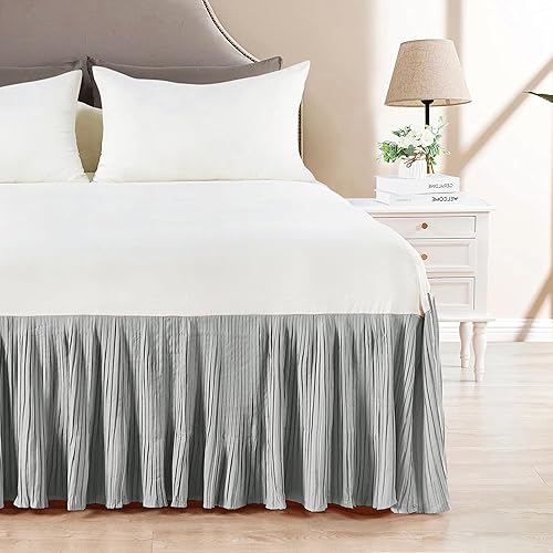 Miniatura 2 de Home Soft Things Falda de cama plisada de microfibra, diseño elegante envolvente de microfibra sólida con caída de 18 pulgadas, ropa de cama con