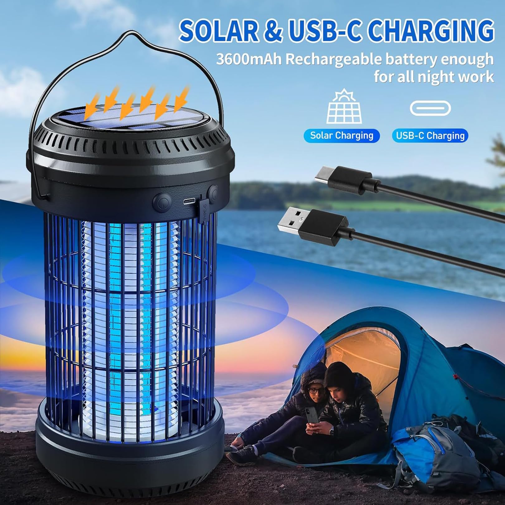 Solare | Zanzara Killer | Trappola per zanzare | 3 in 1 LED Portatile Flashbeam | Repellente per zanzare all'aperto | Insetticida con Batteria Repellente per zanzare Elettrico,Black-1pcs