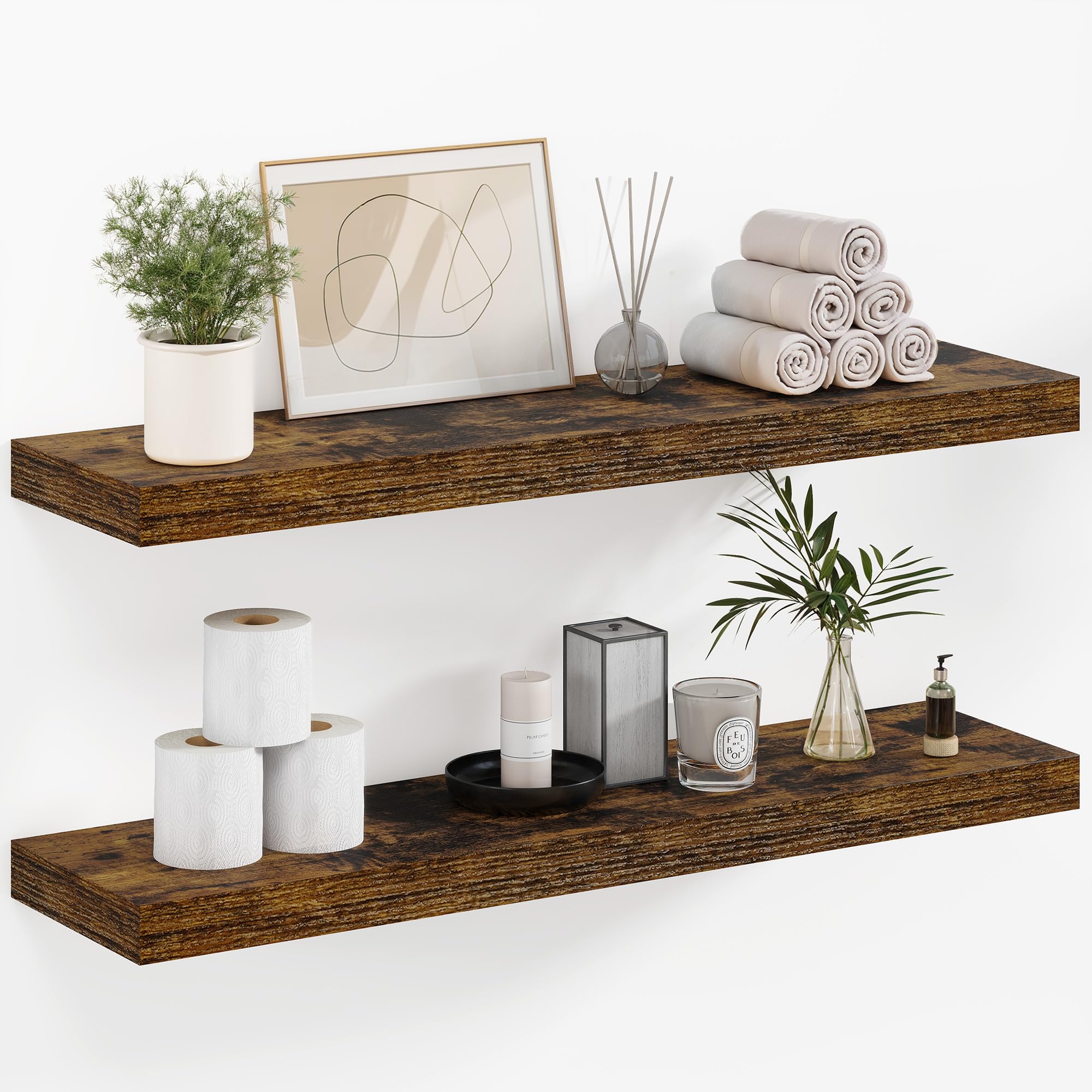 Vivelove 90 cm Floating Shelves 36 Inch Long, 9.3 Inch Deep Shelf Wall Mounted for Bathroom, Bedroom, Living Room, Kitchen, Office, Rustic Farmhouse Decor, Set of 2, Rustic Brown