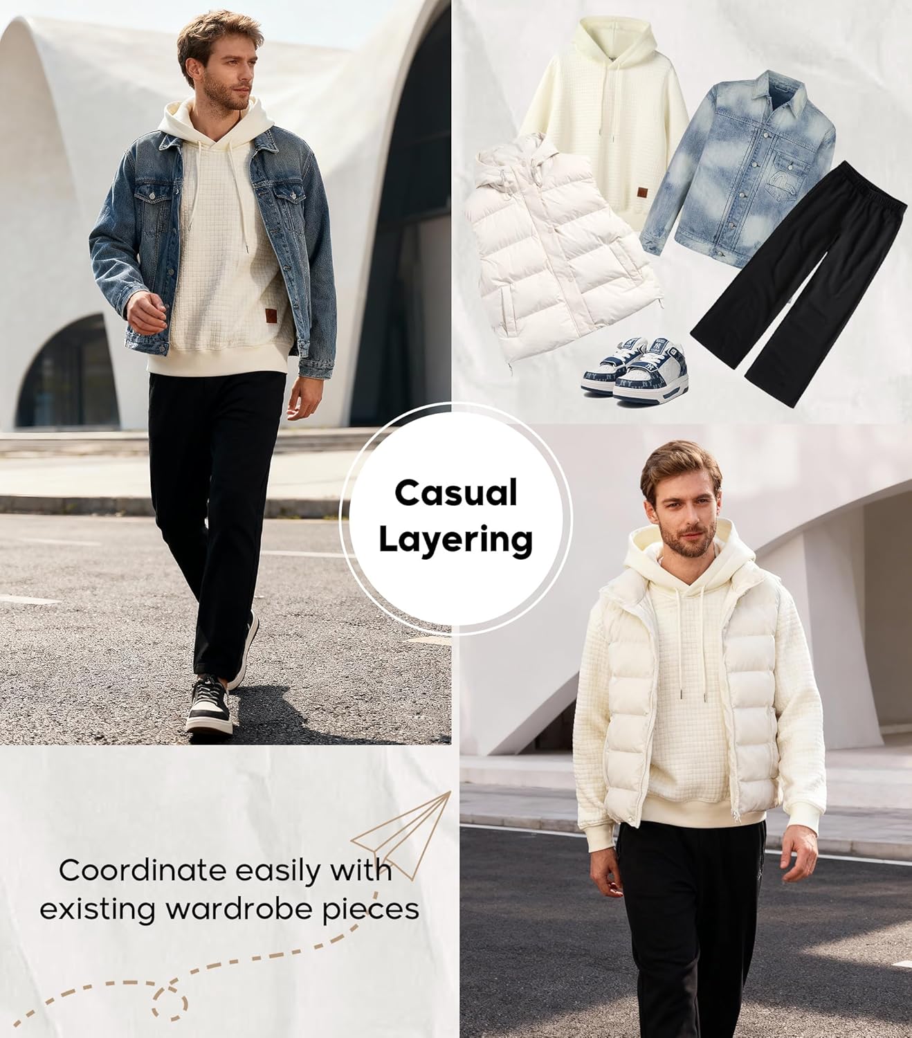 VPG Mens Hoodies, Waffle Long Sleeve Pullover Sweatshirts Knit Casual Drawstring Hooded Sweatshirt - Image 6