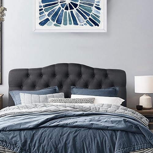 Rosevera Harriman - Cabecero de altura ajustable con tapicería de lino y acolchado de botones, tamaño Queen, carbono disponible en Yaxa Peru