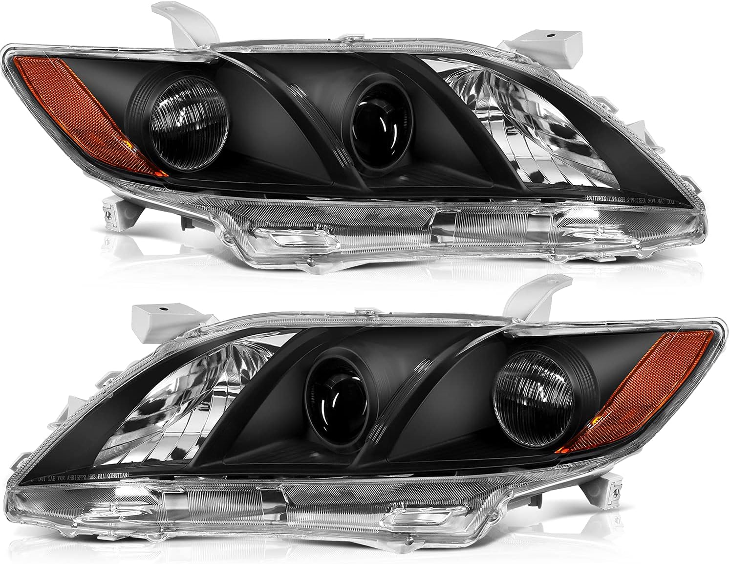 LSAILON Headlight Assembly Replacement Fit 2007-2009 For Toyota Camry Black Housing Amber Reflector Driver and Passenger Side