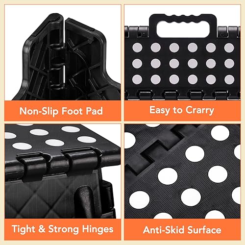 Miniatura 4 de ACSTEP Taburete plegable de 15 pulgadas, extra ancho, 9 pulgadas de altura, resistente, más seguro y cómodo, antideslizante, plegable para niños y