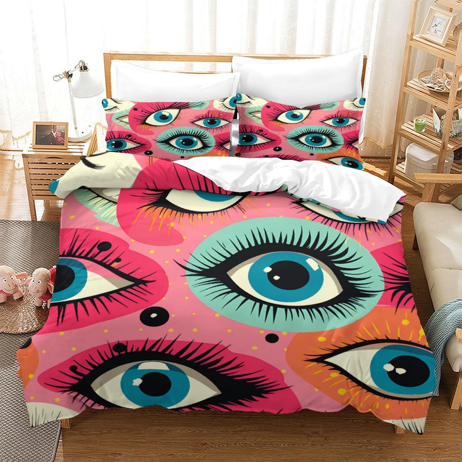 P1S9U7W5Y Creative 3D Printed Eye Duvet Cover Set 3pcs Microfiber Artistic Eyes Bedding Set Double