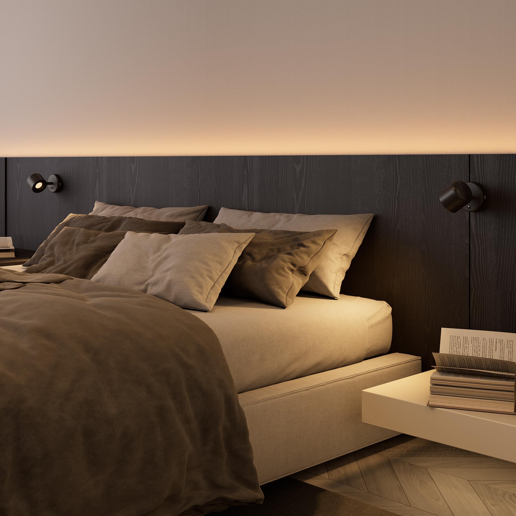 Aisilan LED Wandlampe Innen mit Schalter, Schwenkbar 350°/90° Wandleuchte Schwarz aus Aluminium, 3000K Warmweiß 7W, COB LED CRI97 ohne Flimmern, Wandstrahler für Schlafzimmer Flur