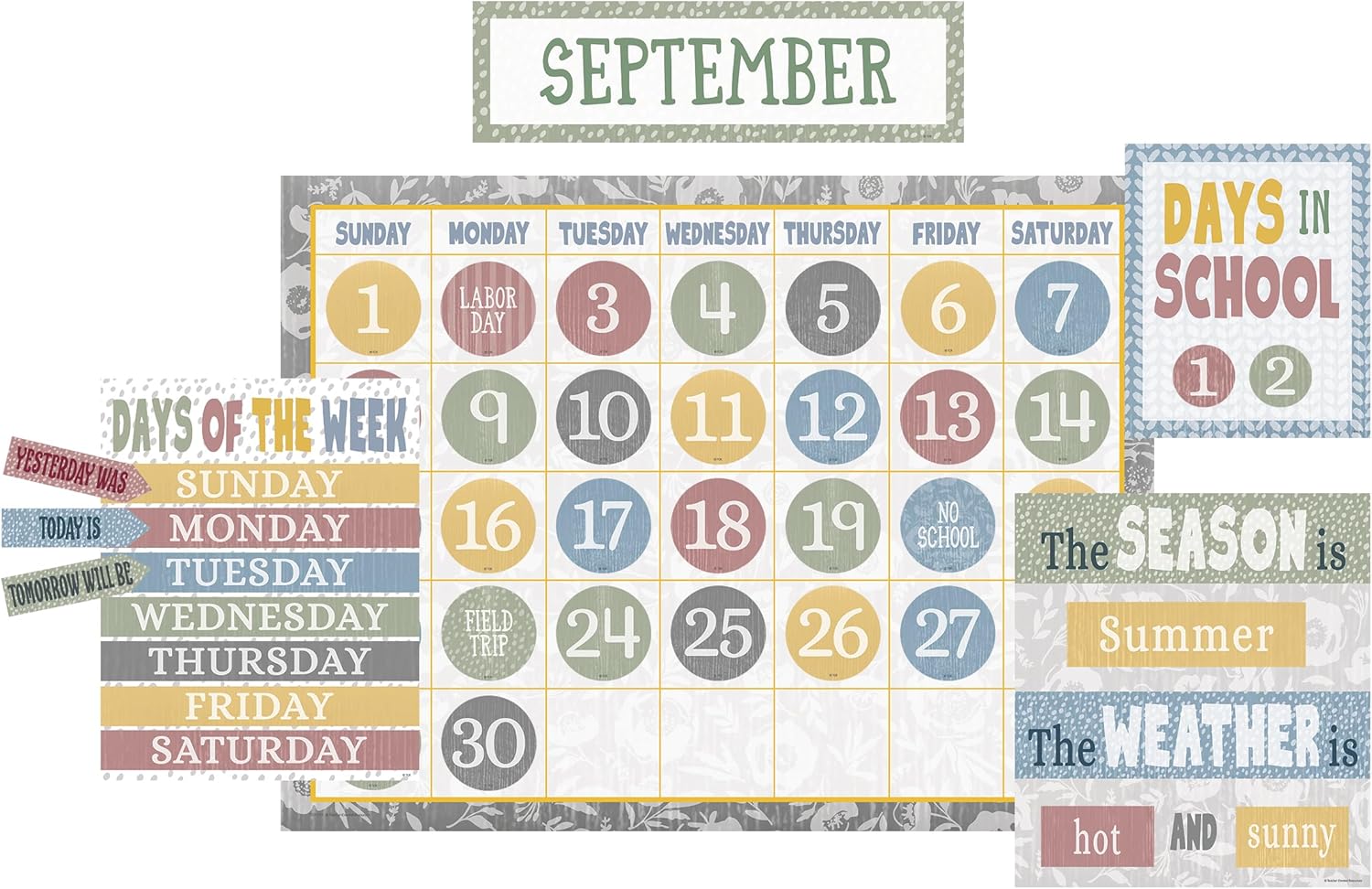 teacher created resources classroom cottage calendar bulletin board (tcr7173)
