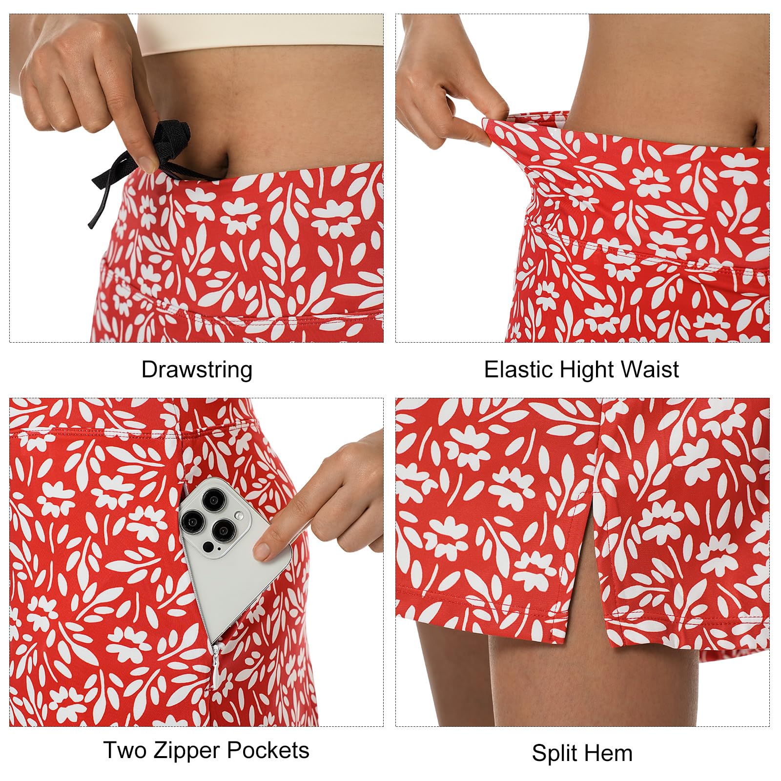 beroy Jupe-short longue de 71,1 cm pour femme avec 2 poches, jupe modeste avec short en dessous, jupe-short longue taille haute