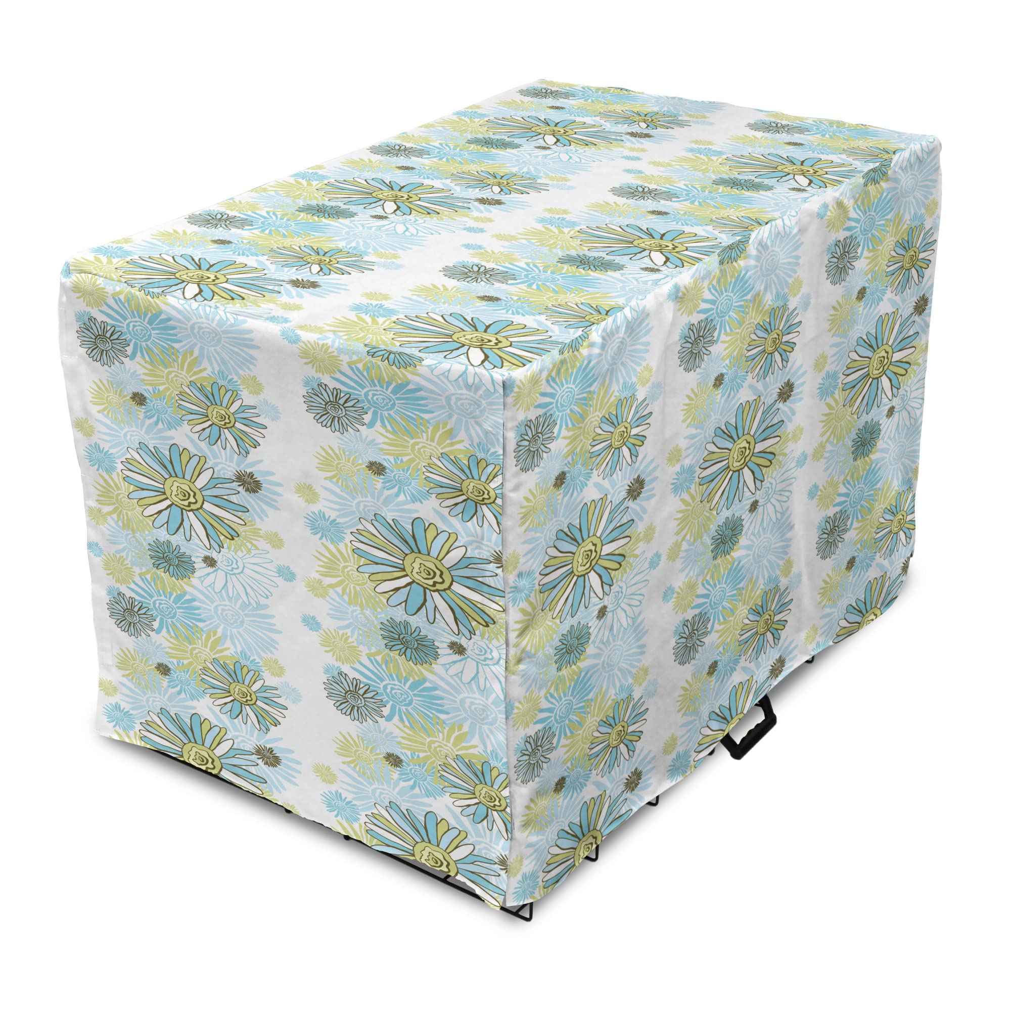 Ambesonne Turquoise Dog Crate Cover, Chamomiles Flower Blossom Wildflower Blooms Summer Illustration, Easy to Use Pet Kennel Cover for Cats & Medium Dogs, 24 Inch, Pale Green Dark Green