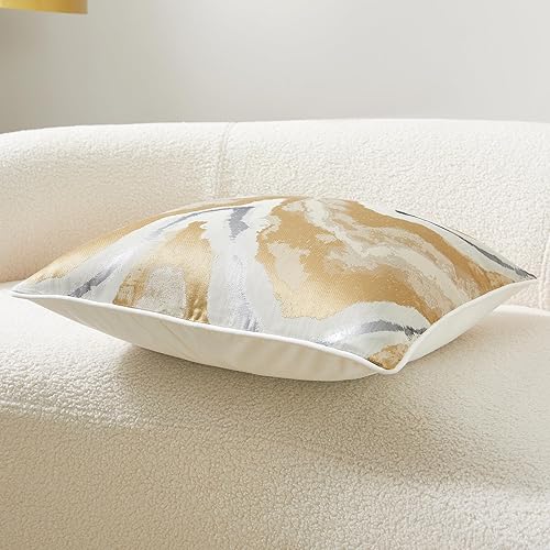 Miniatura 4 de THE-TINOART Funda de almohada dorada de 24 x 24 pulgadas, funda de almohada blanca y dorada, funda de almohada decorativa de terciopelo blanco