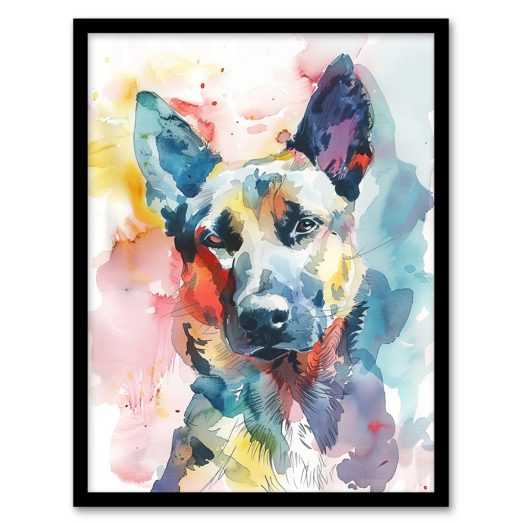 Artery8 Alsatian German Shepherd Dog Lover Watercolour Living Room Artwork Framed Wall Art Print A4