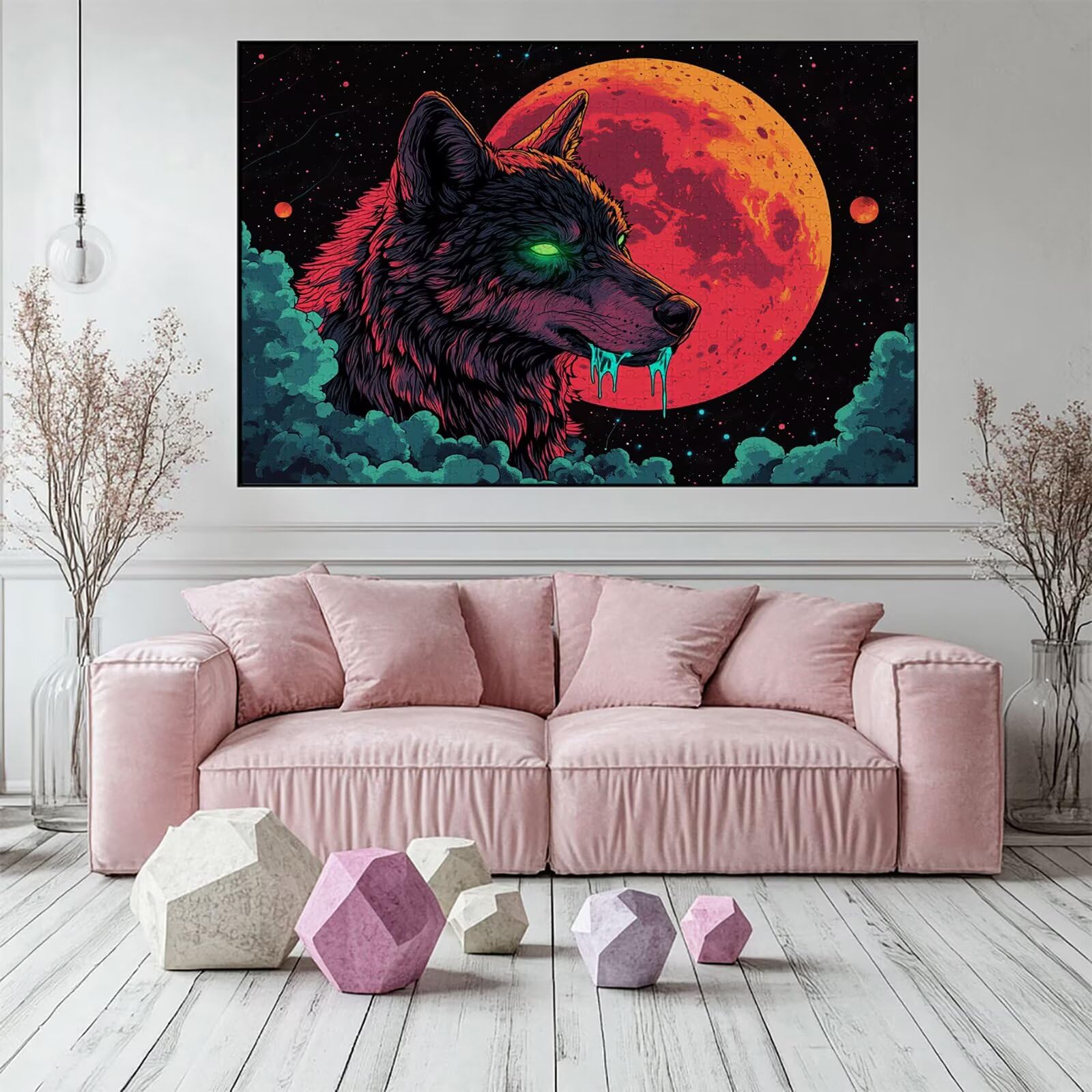 Puzzle 2000 elementów wilk puzzle dla dorosłych księżyc 100 x 70 cm unikalne rzemiosło klasyczne 3D drewniana układanka do rodzinnych gier aktywnych, układanka do samodzielnego wykonania nawet do