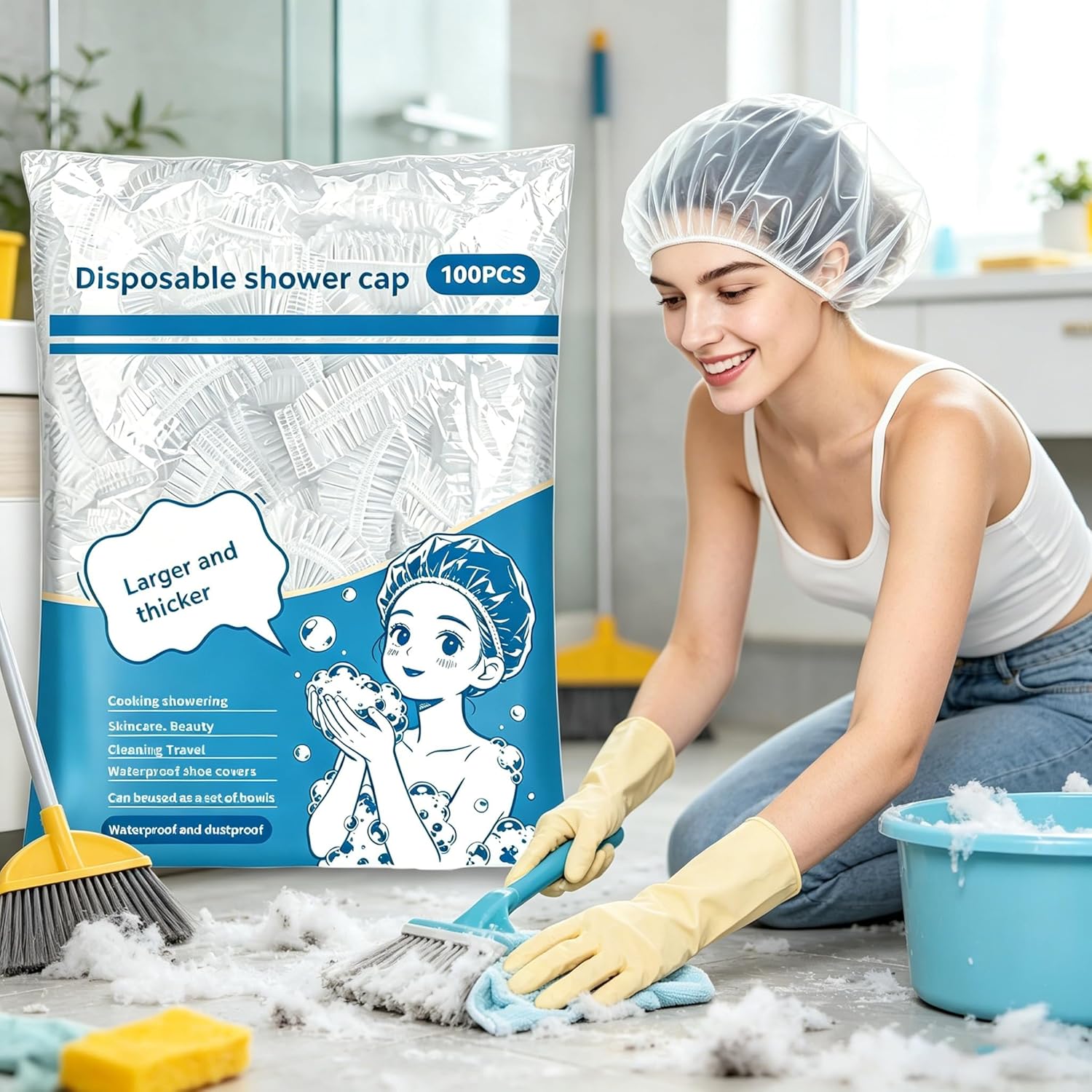100Pcs Disposable Shower Caps Thick and durable, they remain fluffy and soft when worn and won’t flatten your hair. Ideal for showers, household chores, hotel stays, and spa treatments.