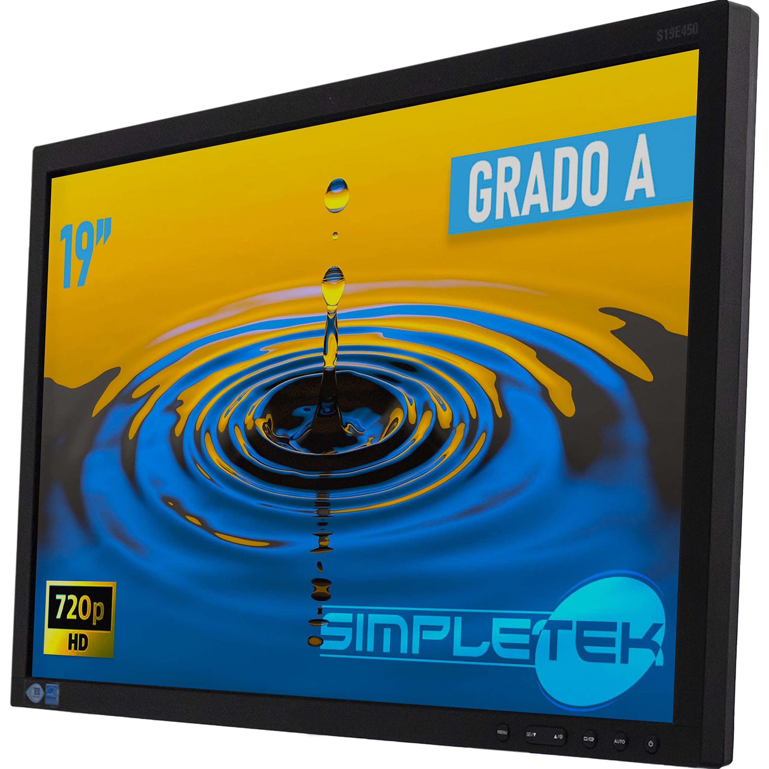 SIMPLETEK - Monitor da 19” TN LED 1440X900px HD 16:10 | Montaggio a parete da 100x100 mm | DVI VGA | Senza base (Ricondizionato)