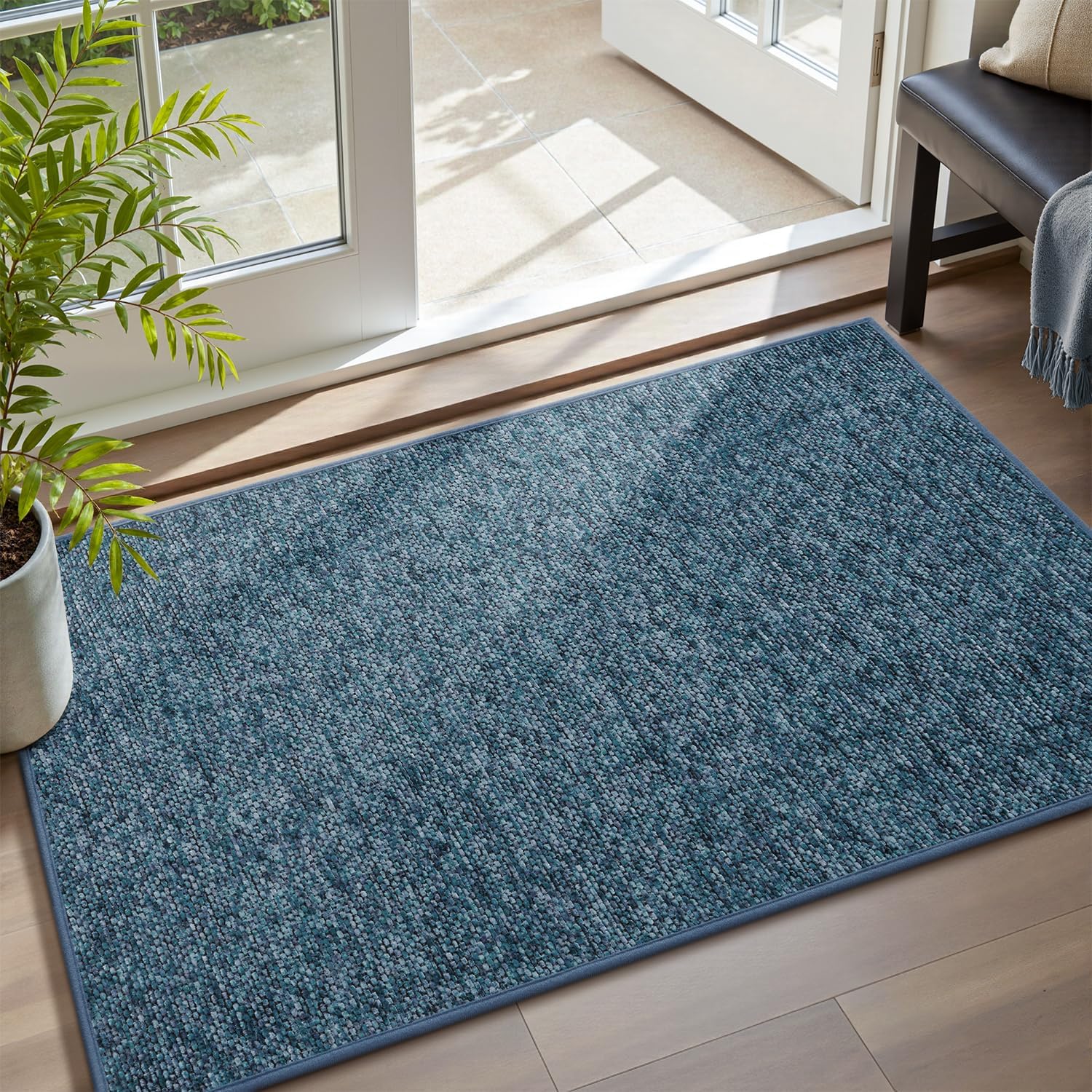 MontVoo Door Mat Indoor Entrance Doormat, Absorbent Durable Rubber Non Slip Front Door Mat for Inside Entry Entryway Dirt Trapper Welcome Mat, Navy Blue 24''x36''