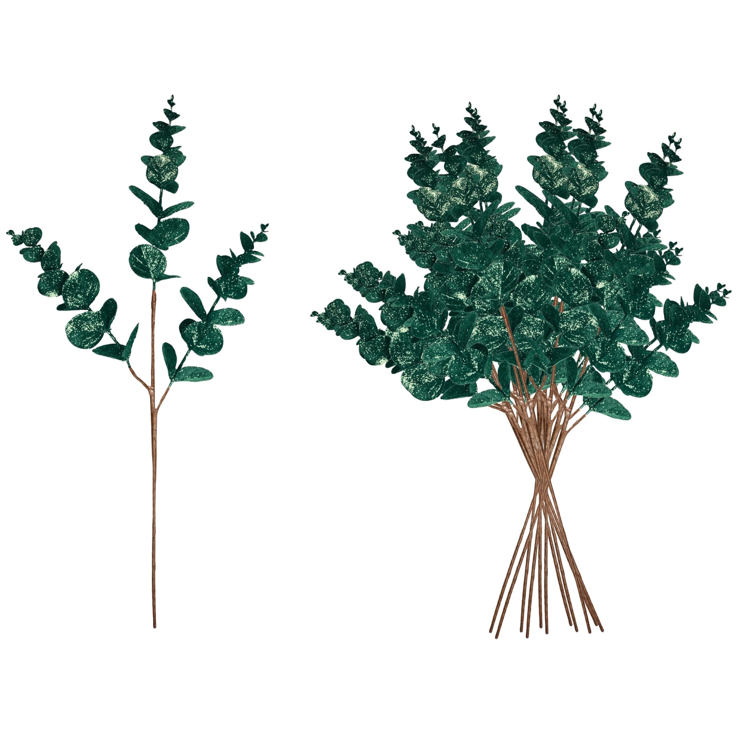 Lot de 12 tiges d'eucalyptus artificielles pour Sapin de Noël, 55 cm, Vert